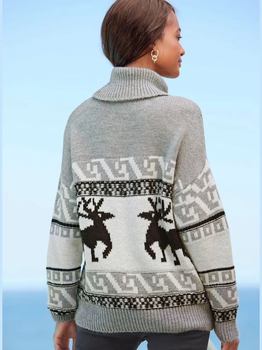 Pull norvégien à grand col roulé avec motifs tricotés et manches longues