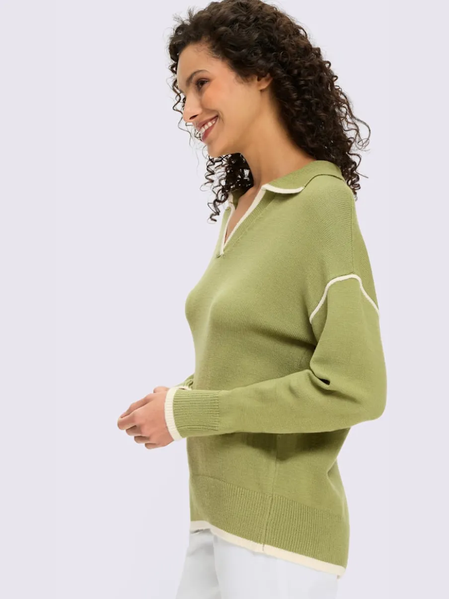 Pull polo avec col ouvert et manches longues en viscose ECOVERO