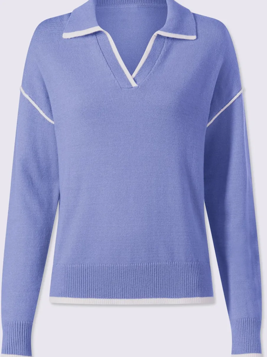 Pull polo avec col ouvert et manches longues en viscose ECOVERO