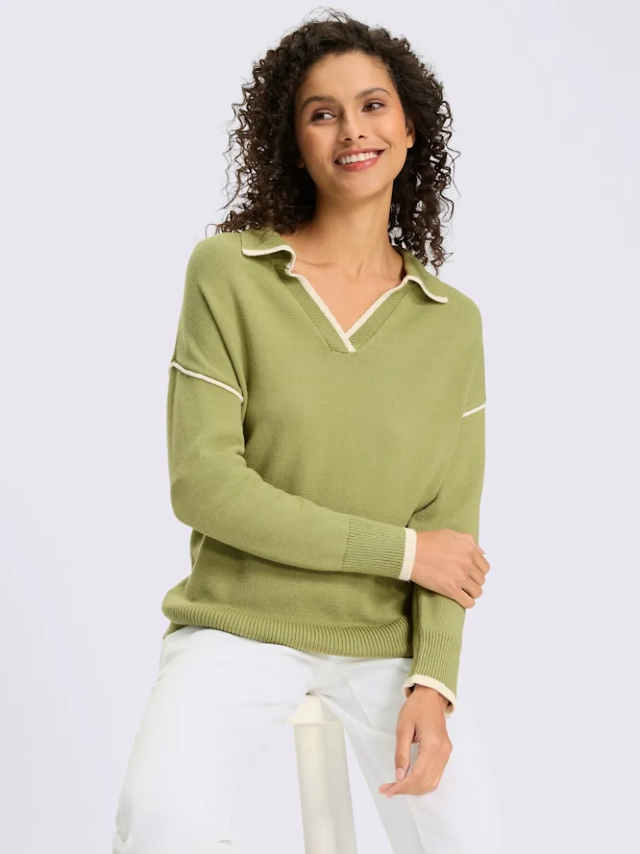 Pull polo avec col ouvert et manches longues en viscose ECOVERO