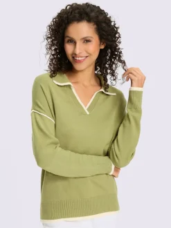 Pull polo avec col ouvert et manches longues en viscose ECOVERO