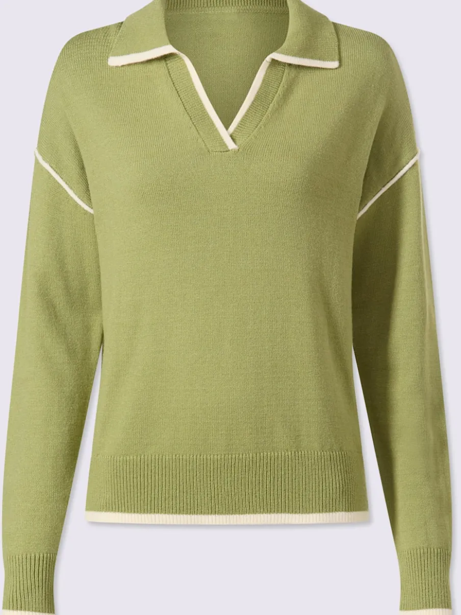 Pull polo avec col ouvert et manches longues en viscose ECOVERO