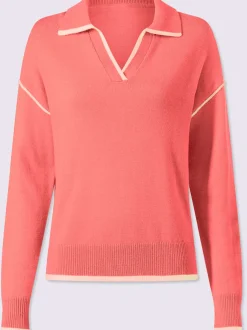 Pull polo avec col ouvert et manches longues en viscose ECOVERO