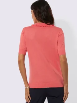 Pull polo à col classique avec manches courtes et volants tricotés