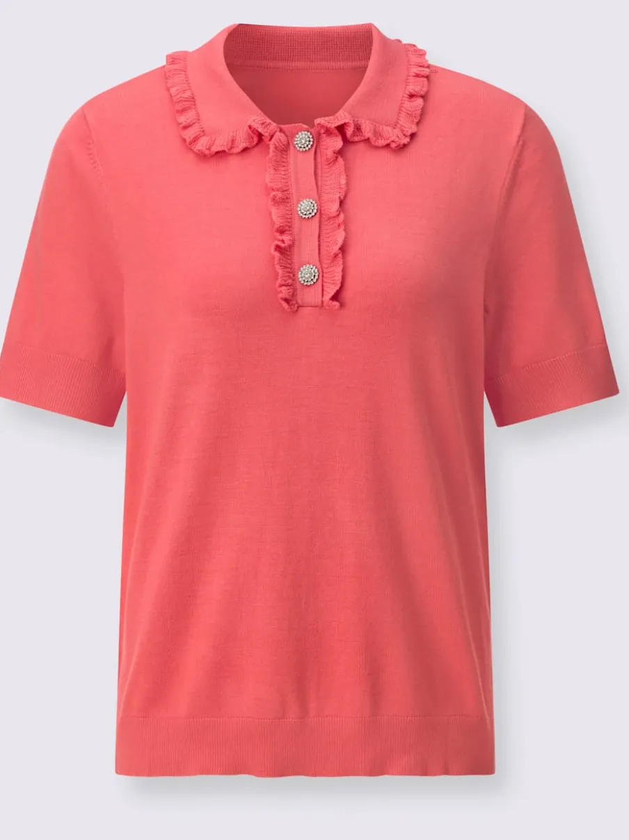 Pull polo à col classique avec manches courtes et volants tricotés