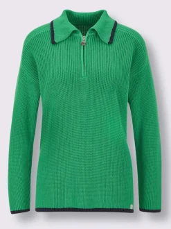 Pull polo en lyocell et coton avec col polo et manches longues