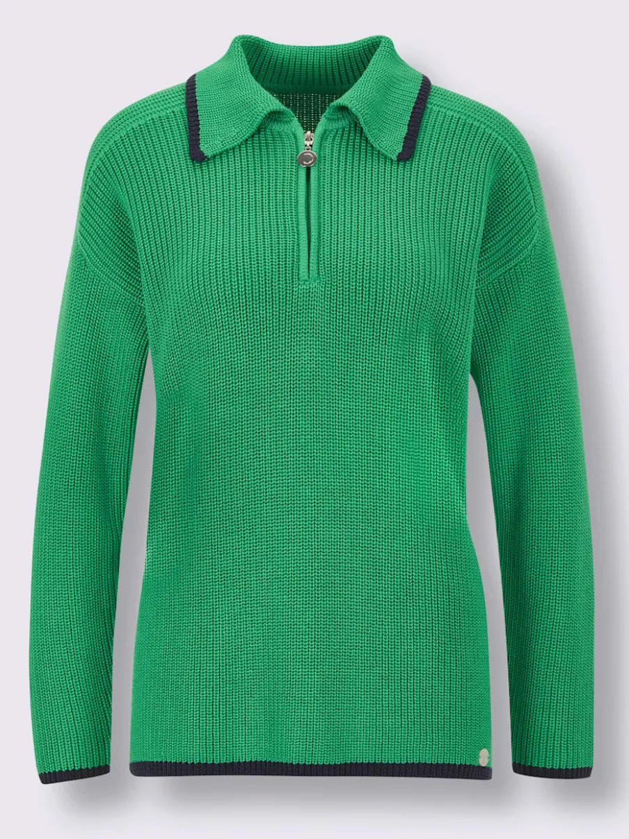 Pull polo en lyocell et coton avec col polo et manches longues