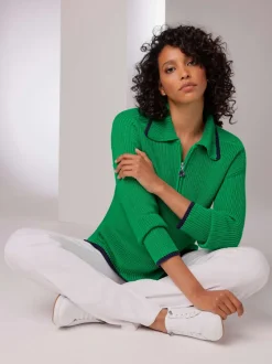 Pull polo en lyocell et coton avec col polo et manches longues