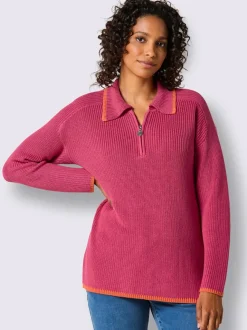 Pull polo en lyocell et coton avec col polo et manches longues