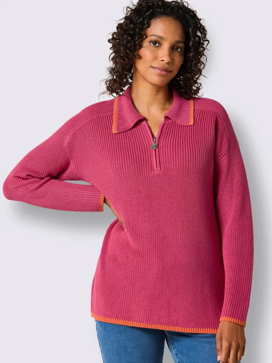 Pull polo en lyocell et coton avec col polo et manches longues