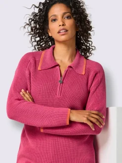 Pull polo en lyocell et coton avec col polo et manches longues