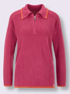 Pull polo en lyocell et coton avec col polo et manches longues