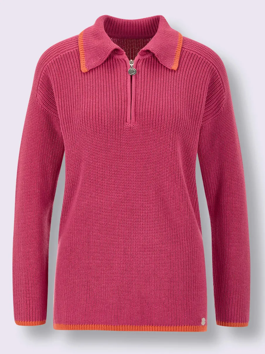 Pull polo en lyocell et coton avec col polo et manches longues