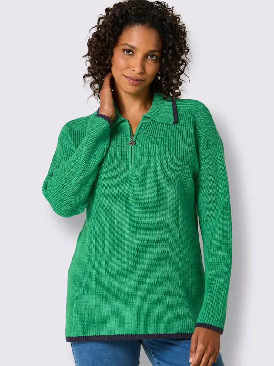 Pull polo en lyocell et coton avec col polo et manches longues