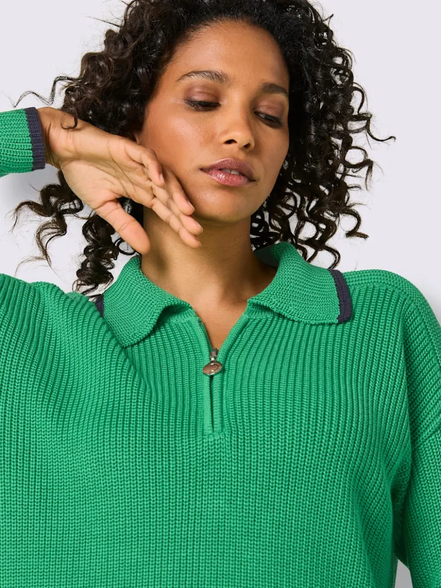 Pull polo en lyocell et coton avec col polo et manches longues
