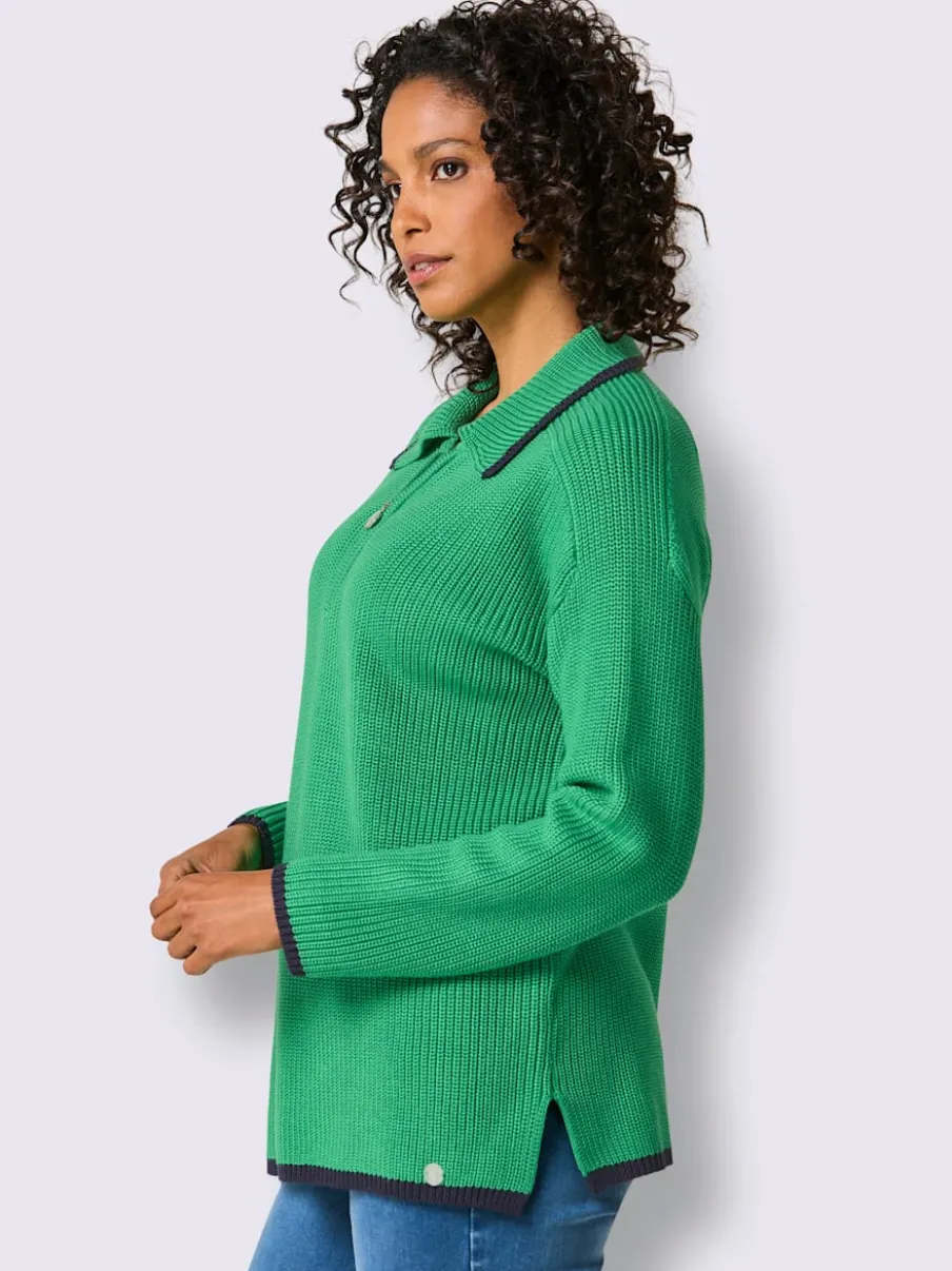 Pull polo en lyocell et coton avec col polo et manches longues