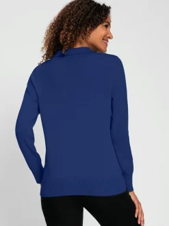 Pull polo en tricot fin à manches longues côtelées