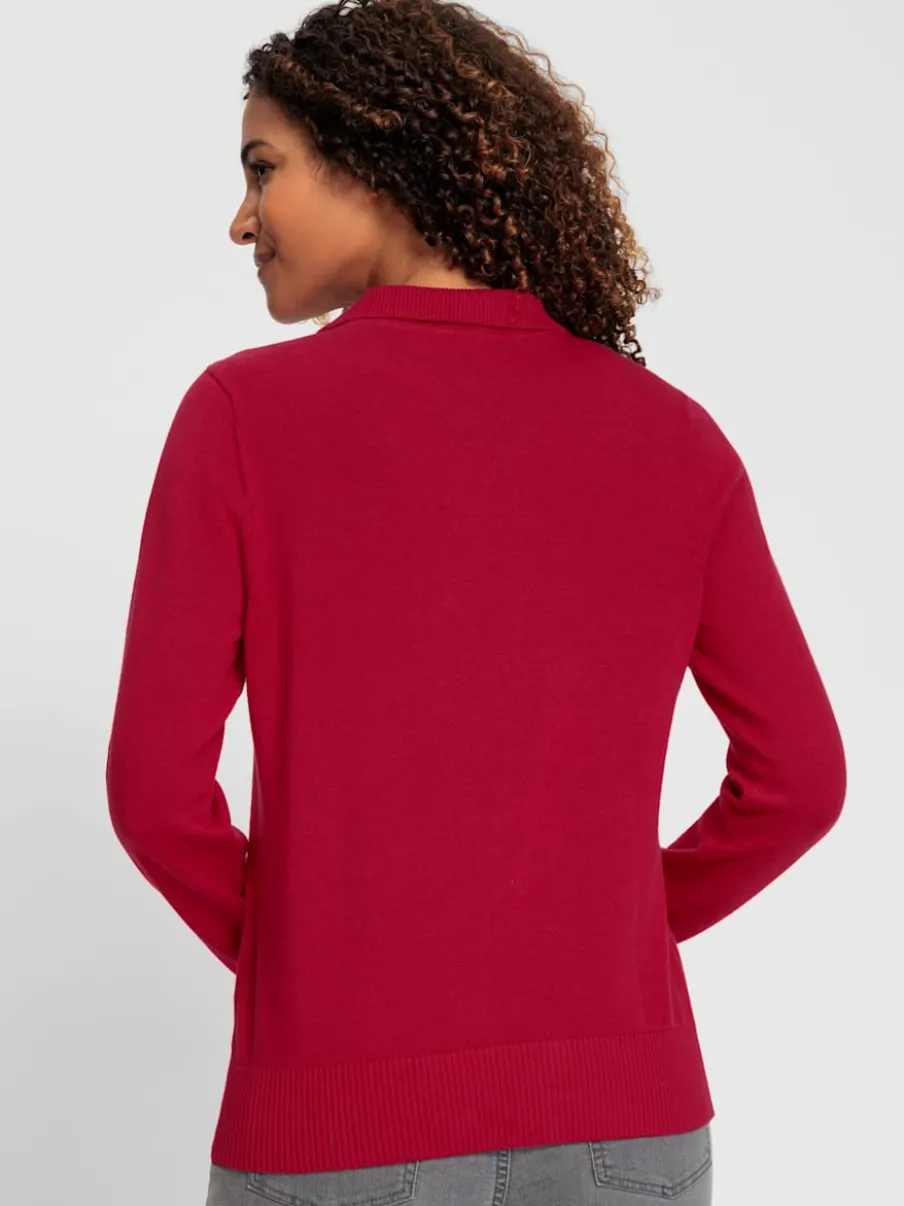Pull polo en tricot fin à manches longues côtelées