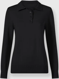 Pull polo en tricot fin à manches longues côtelées