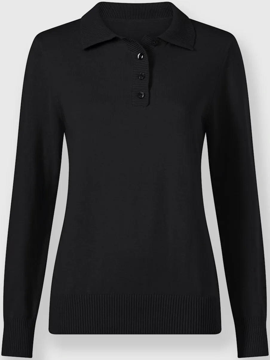 Pull polo en tricot fin à manches longues côtelées