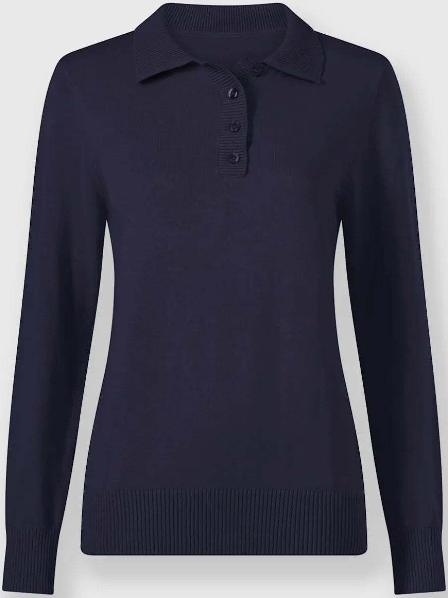 Pull polo en tricot fin à manches longues côtelées