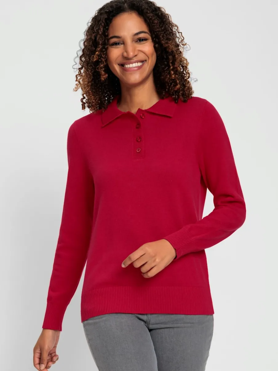 Pull polo en tricot fin à manches longues côtelées