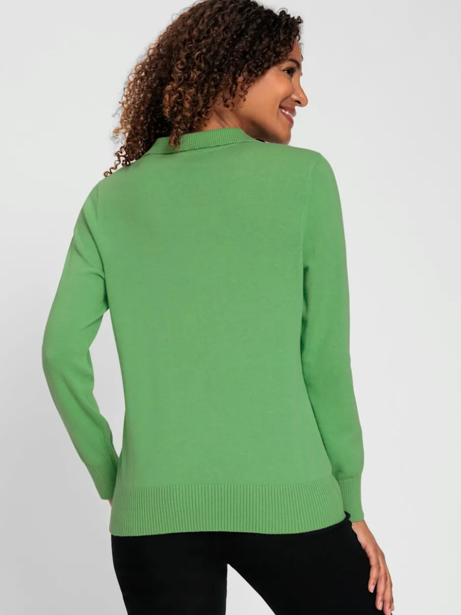 Pull polo en tricot fin à manches longues côtelées