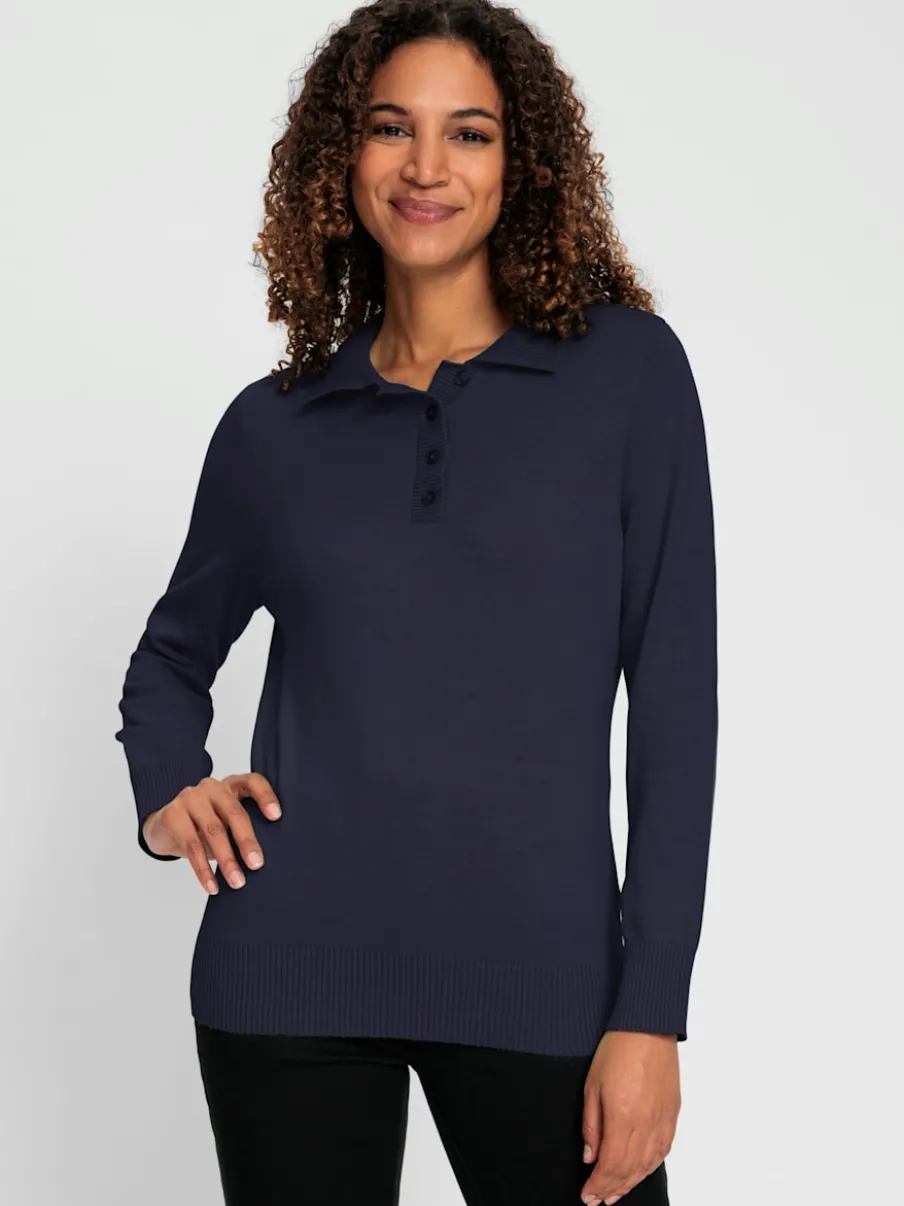 Pull polo en tricot fin à manches longues côtelées