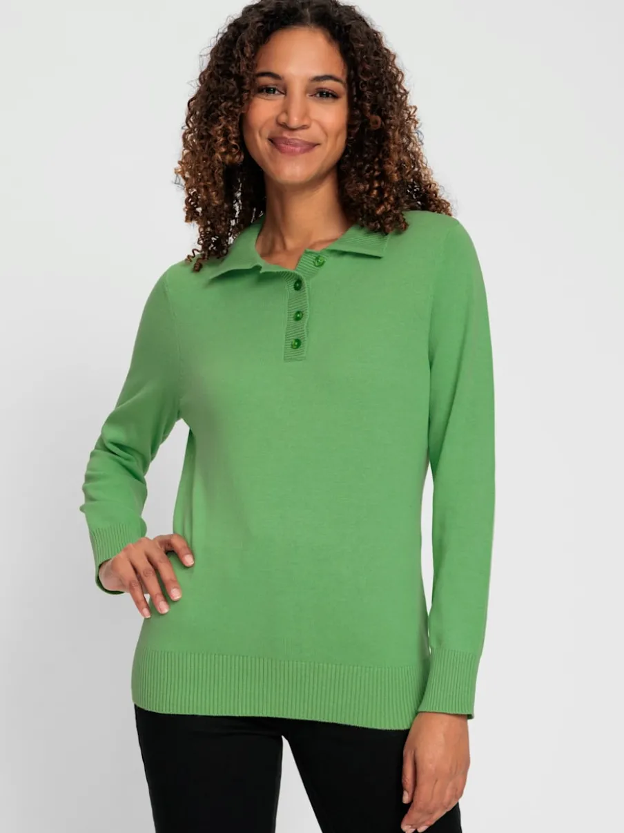 Pull polo en tricot fin à manches longues côtelées
