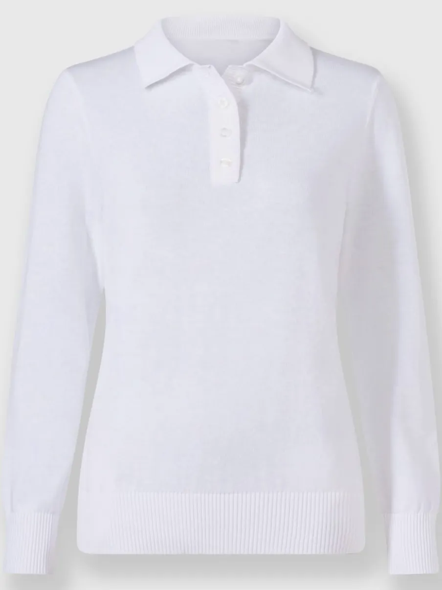 Pull polo en tricot fin à manches longues côtelées