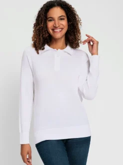 Pull polo en tricot fin à manches longues côtelées