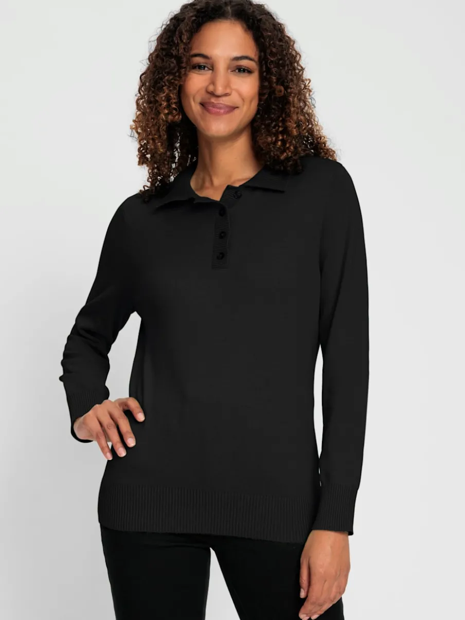 Pull polo en tricot fin à manches longues côtelées