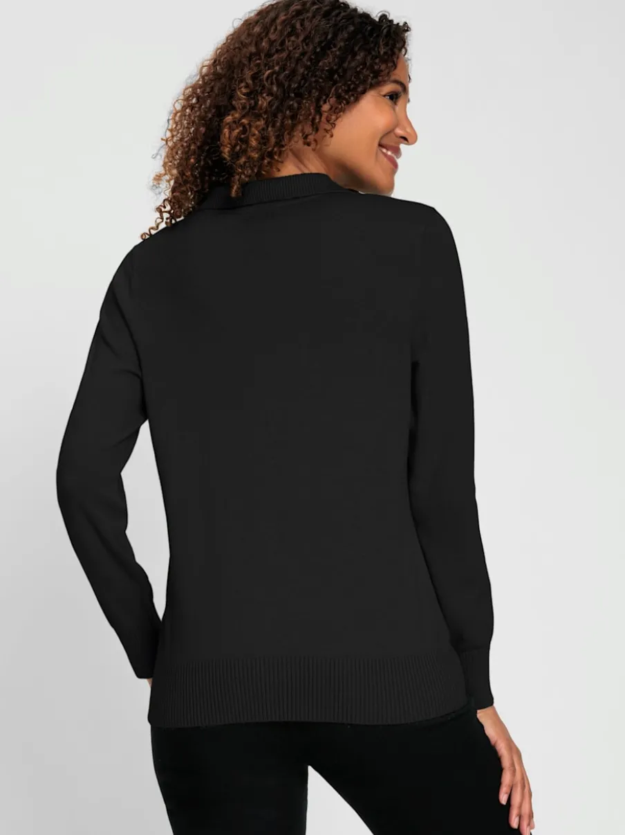 Pull polo en tricot fin à manches longues côtelées
