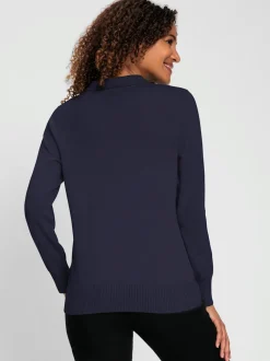Pull polo en tricot fin à manches longues côtelées
