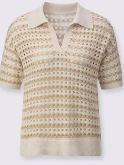 Pull polo léger à motif rayé et ajouré