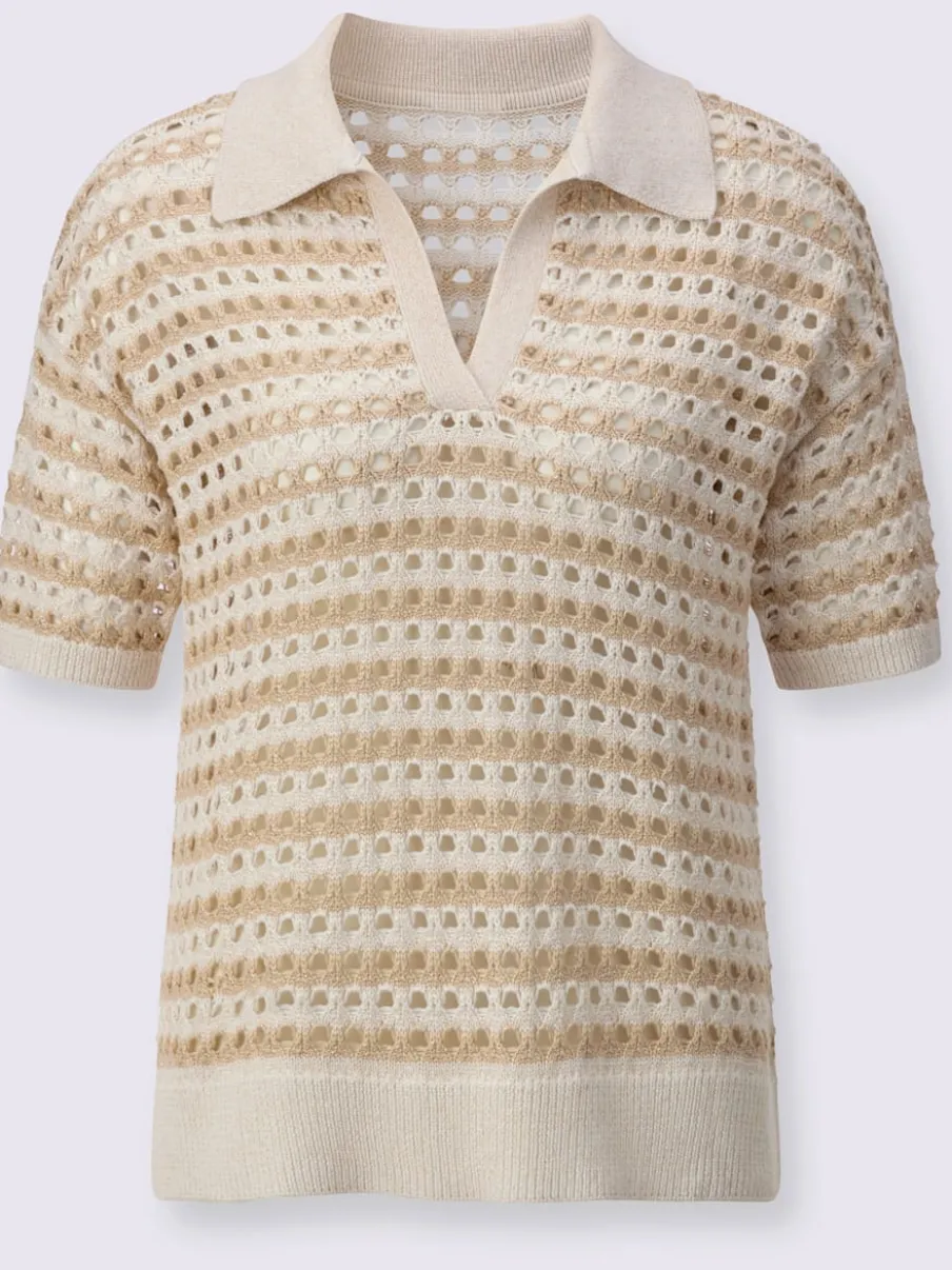 Pull polo léger à motif rayé et ajouré