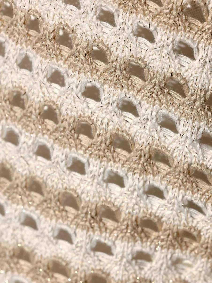 Pull polo léger à motif rayé et ajouré