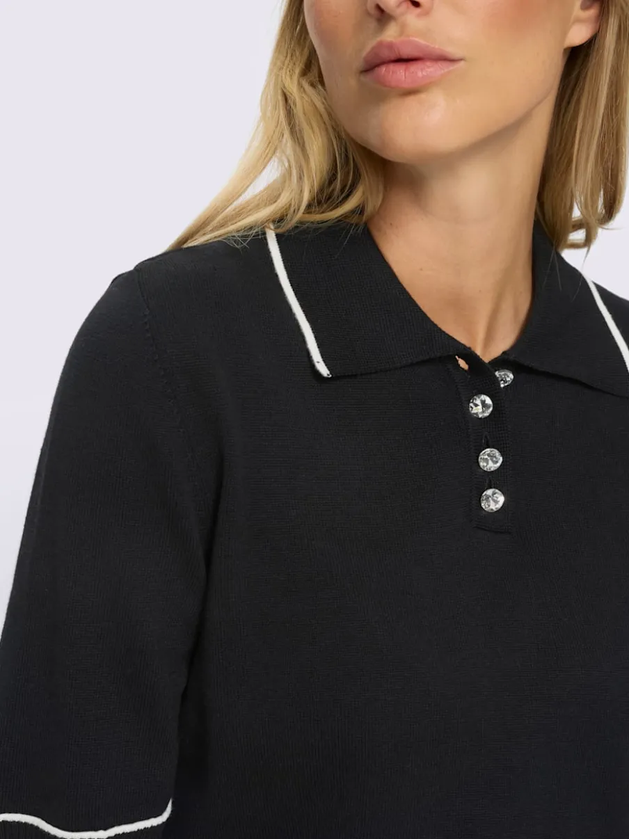 Pull polo à patte de boutonnage et boutons brillants