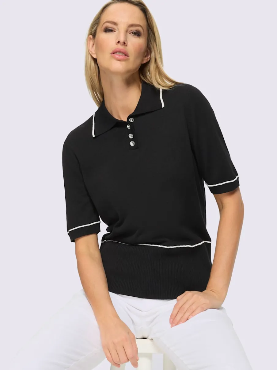 Pull polo à patte de boutonnage et boutons brillants