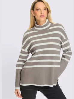 Pull à rayures avec col montant et manches longues