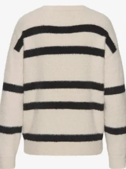 Pull à rayures avec col V et manches longues confortables