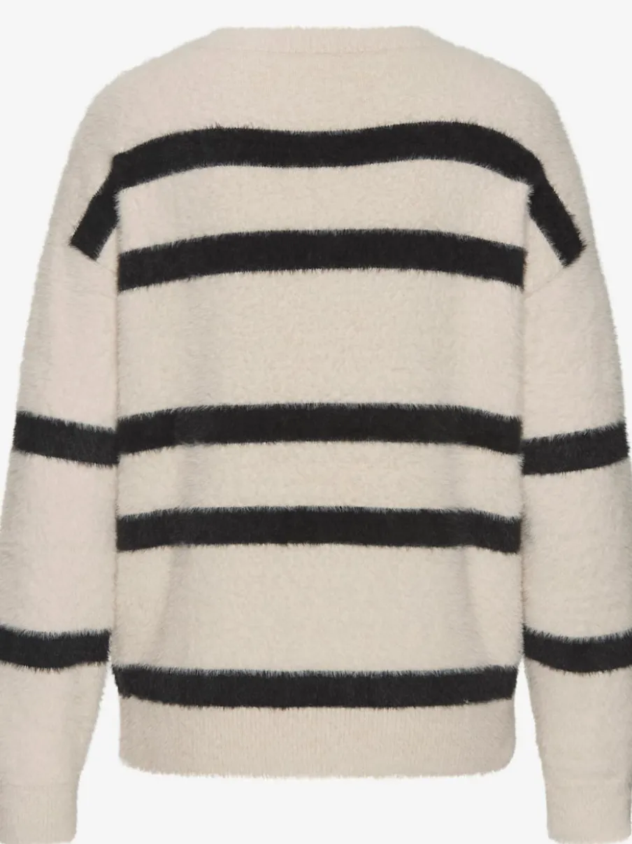 Pull à rayures avec col V et manches longues confortables