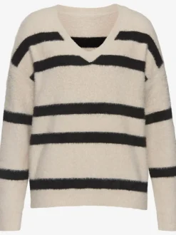 Pull à rayures avec col V et manches longues confortables