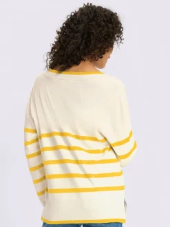 Pull à rayures avec encolure en V et manches longues