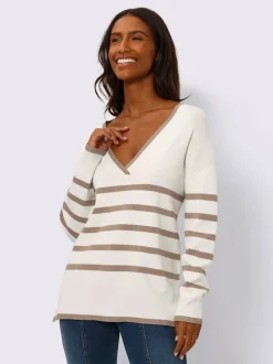 Pull à rayures avec encolure en V et manches longues