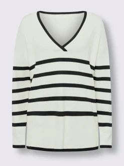 Pull à rayures avec encolure en V et manches longues
