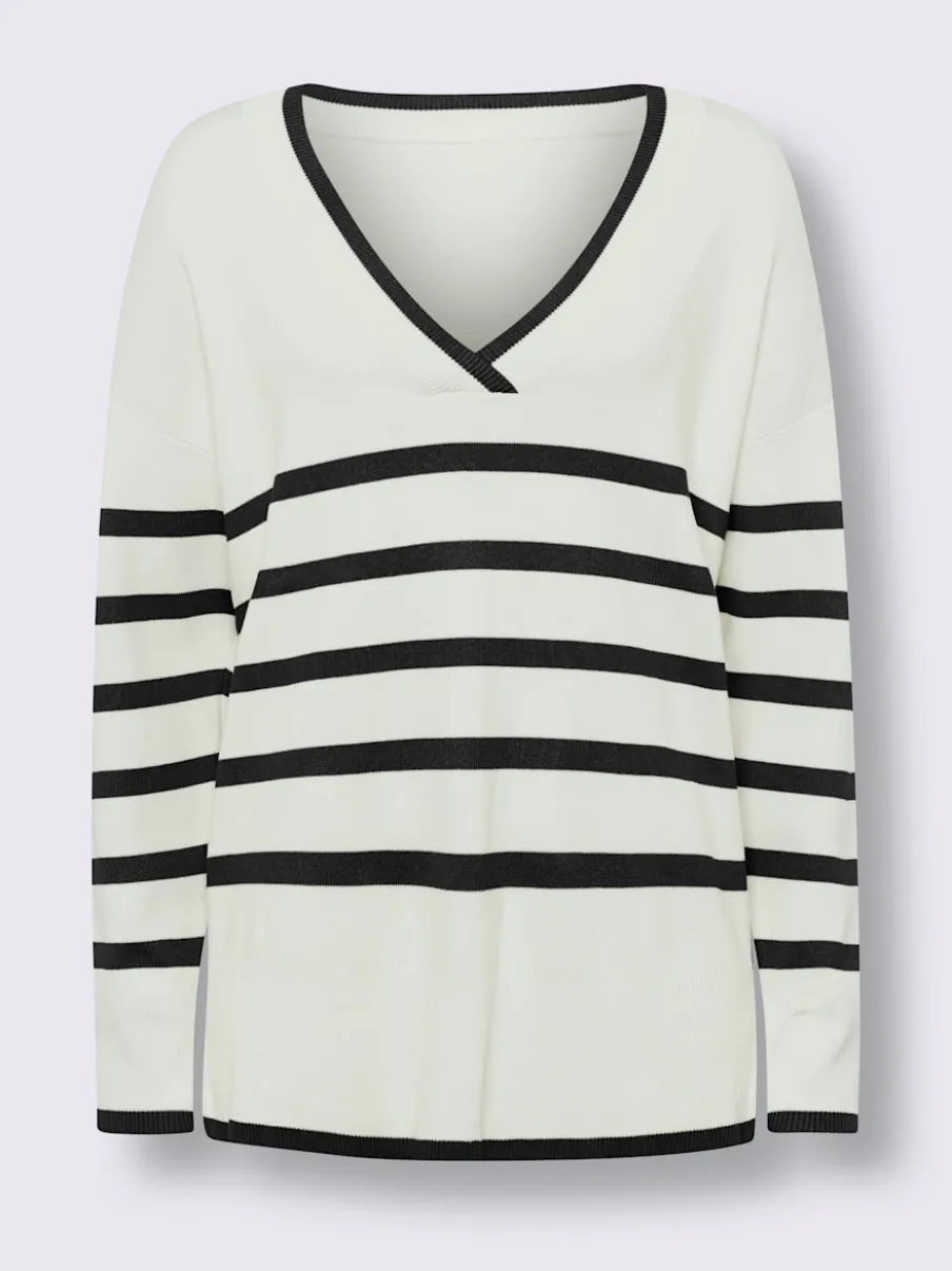 Pull à rayures avec encolure en V et manches longues