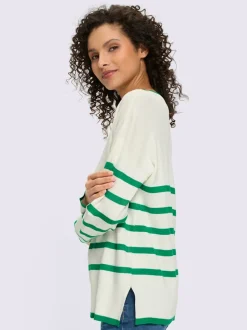 Pull à rayures avec encolure en V et manches longues