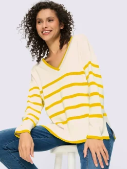 Pull à rayures avec encolure en V et manches longues