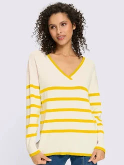 Pull à rayures avec encolure en V et manches longues